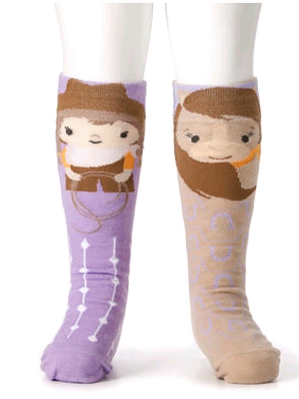 Cute Character Knee-High Socks in Lavender and Tan 18-36 months Brand New